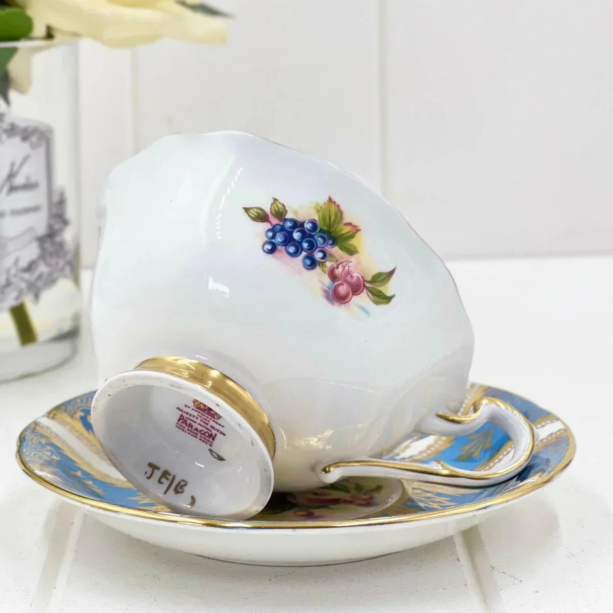Paragon Vintage Blue with Gold Scrolls Fruit Duo - Exquisite Homewares 