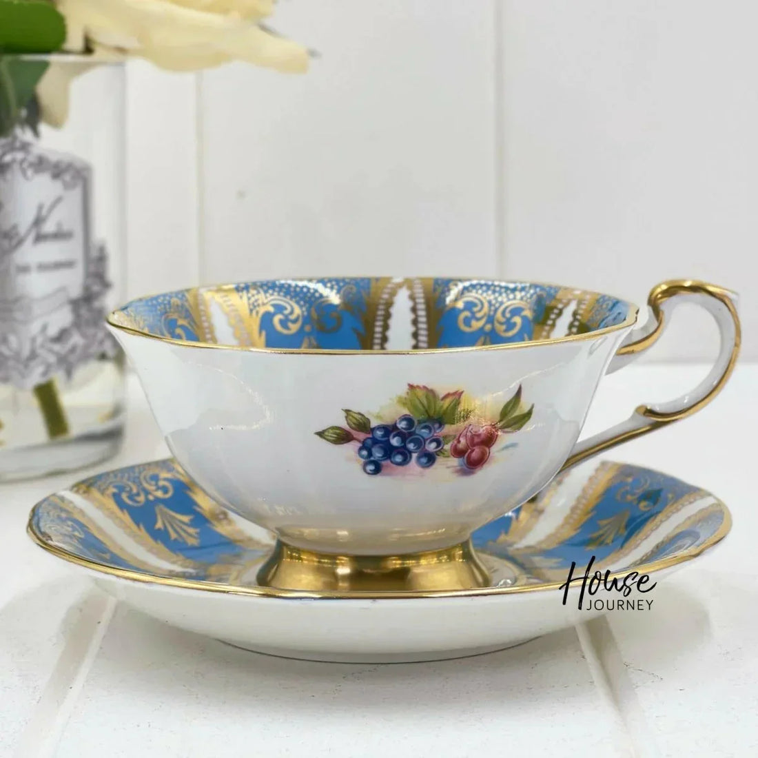 Paragon Vintage Blue with Gold Scrolls Fruit Duo - Exquisite Homewares 