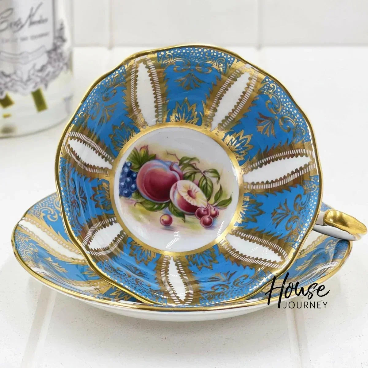 Paragon Vintage Blue with Gold Scrolls Fruit Duo - Exquisite Homewares 