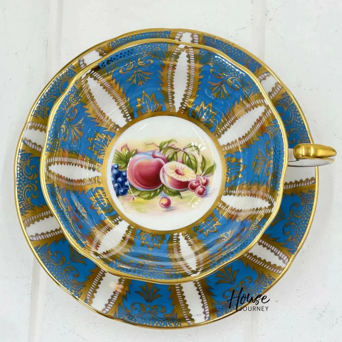 Paragon Vintage Blue with Gold Scrolls Fruit Duo - Exquisite Homewares 