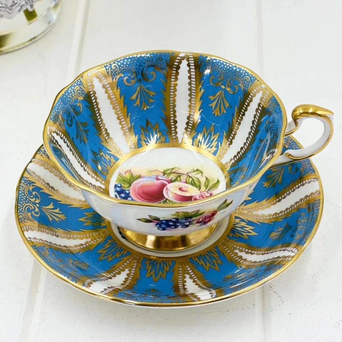 Paragon Vintage Blue with Gold Scrolls Fruit Duo - Exquisite Homewares 