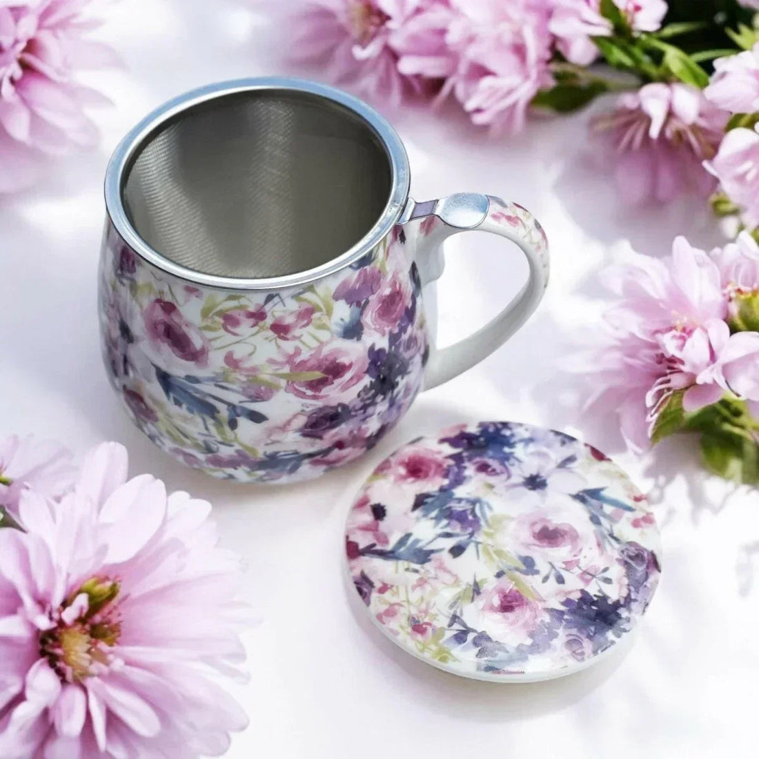 Peonie Rose Tea Infuser Mug - Exquisite Homewares 