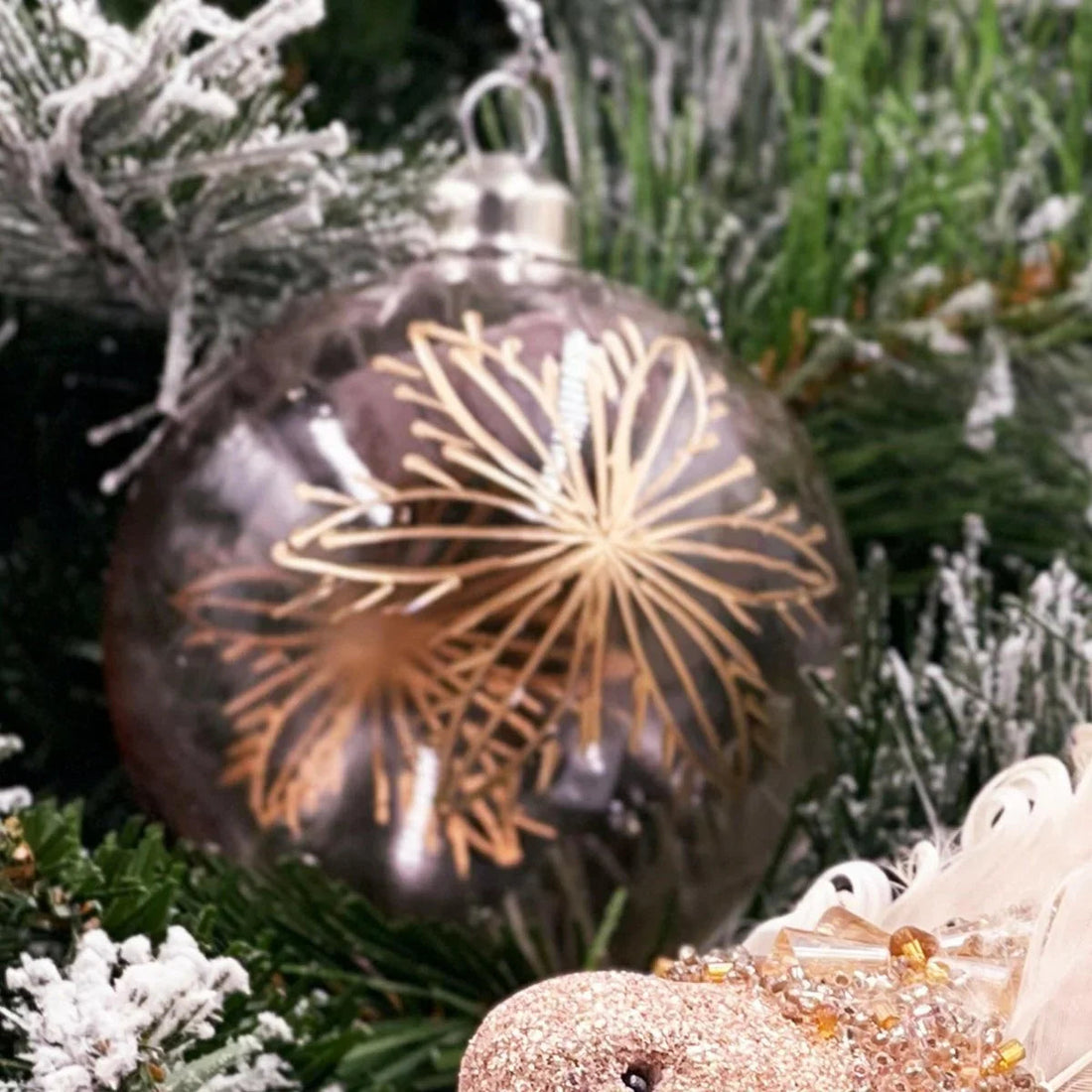 Pink Etched Snowflake Bauble - Exquisite Homewares 