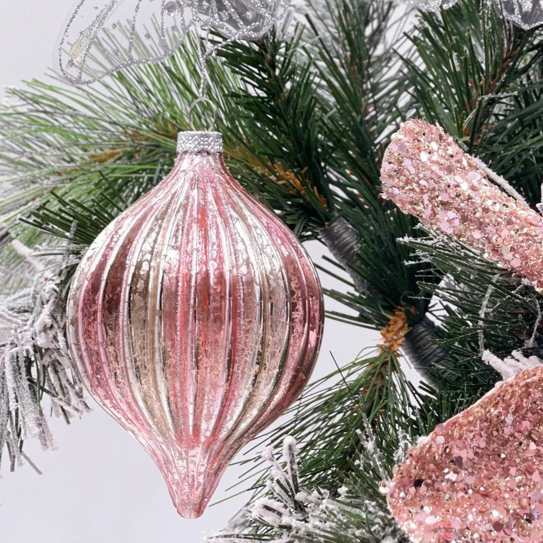 Pink Ribbed Drop Bauble - Exquisite Homewares 