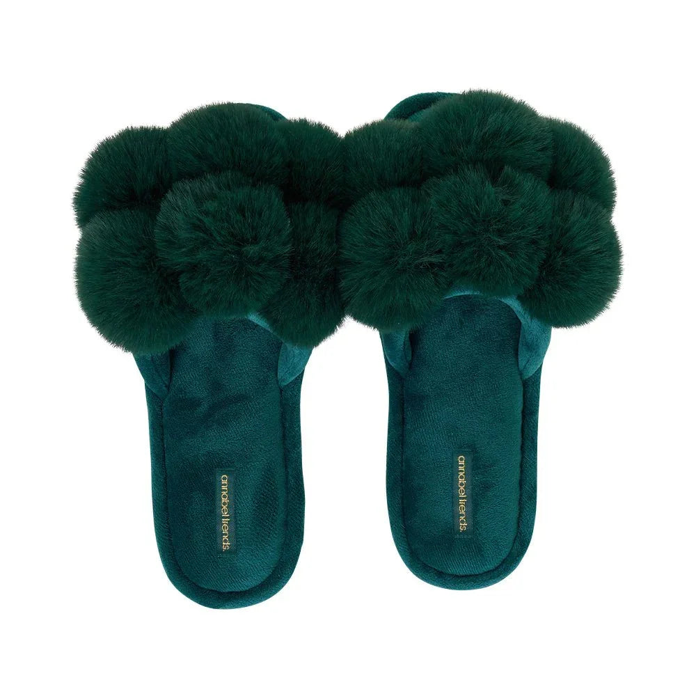 Pom Pom Slipper - Cosy Luxe - Emerald - Exquisite Homewares 