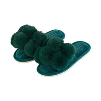 Pom Pom Slipper - Cosy Luxe - Emerald - Exquisite Homewares 