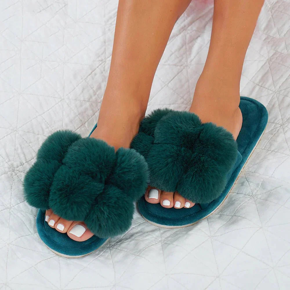 Pom Pom Slipper - Cosy Luxe - Emerald - Exquisite Homewares 