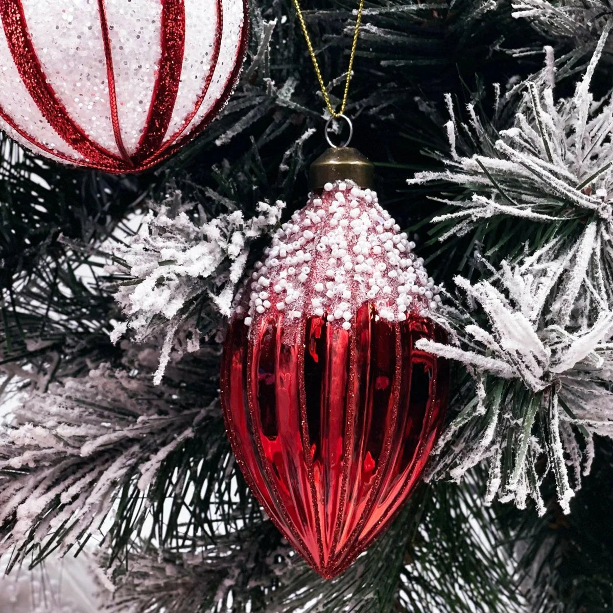 Red Beaded Drop Bauble - Exquisite Homewares 