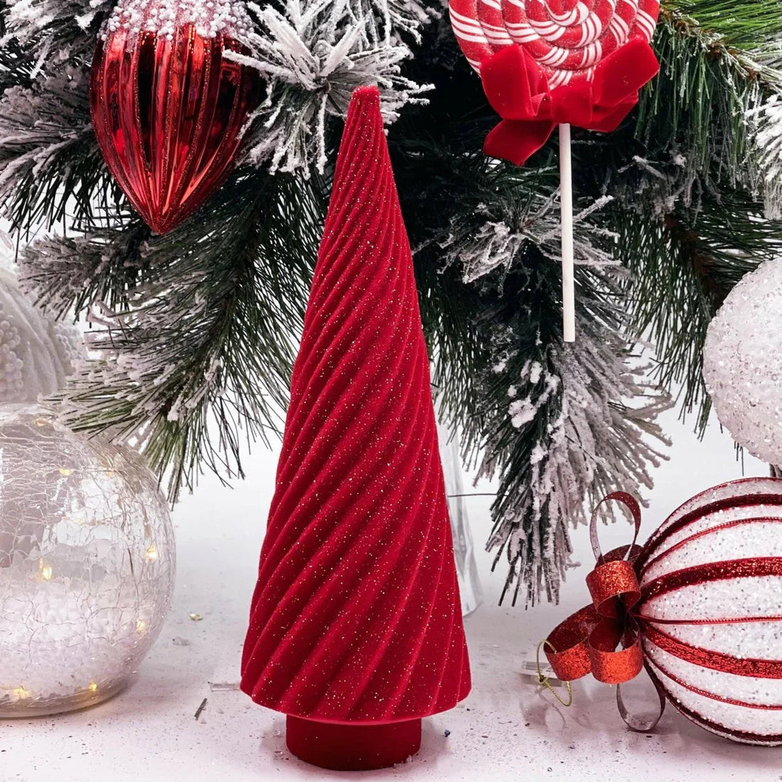 Red Velvet Swirl Table Top Tree - Exquisite Homewares 