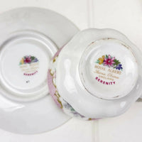 Royal Albert Serenity bone china teacup and saucer set, vintage floral design, England