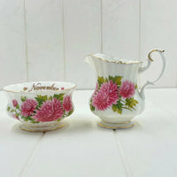 Royal Albert Flower of the Month November Sugar and Creamer Set - Exquisite Homewares 