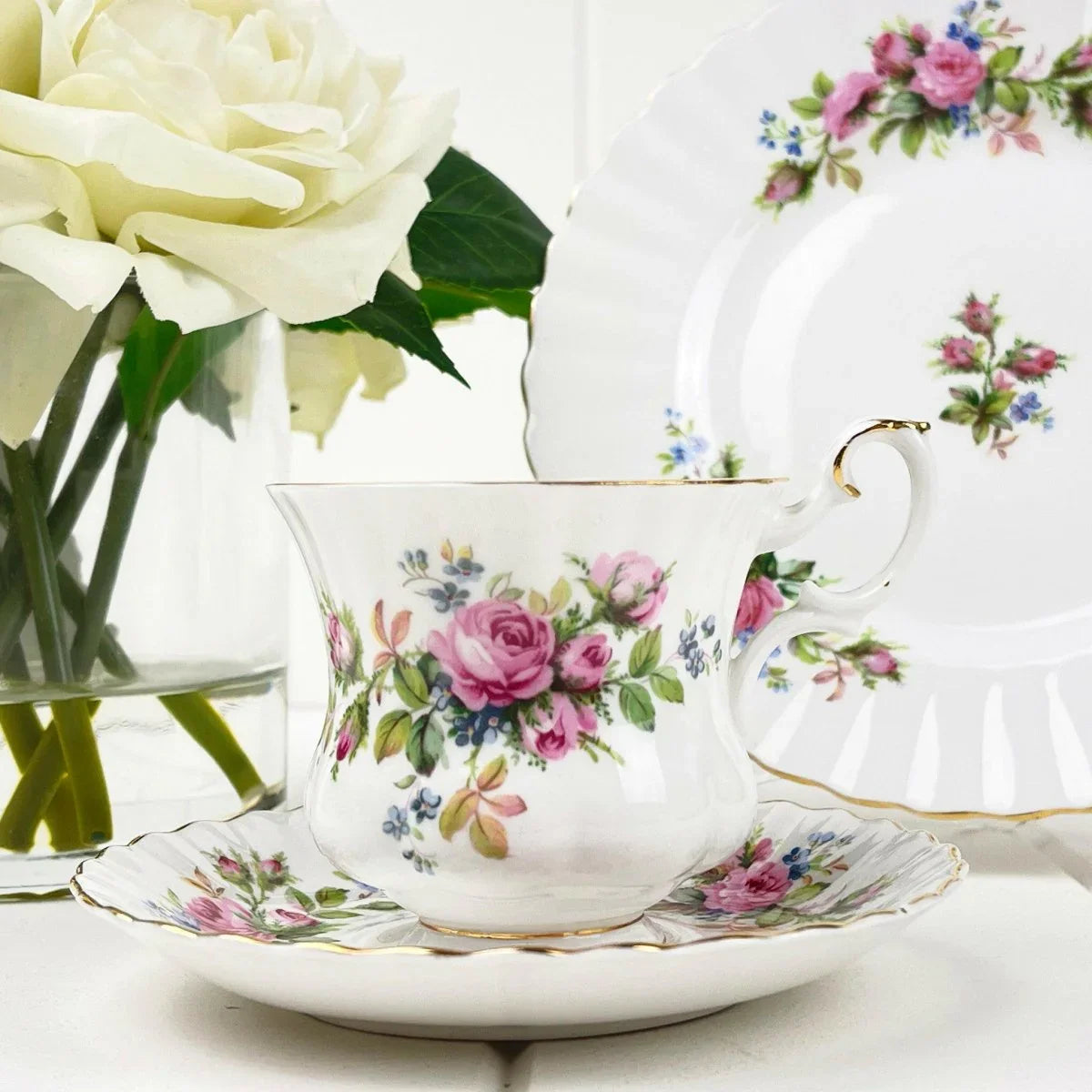 Royal Albert Moss Rose Demitasse Duo - Exquisite Homewares 