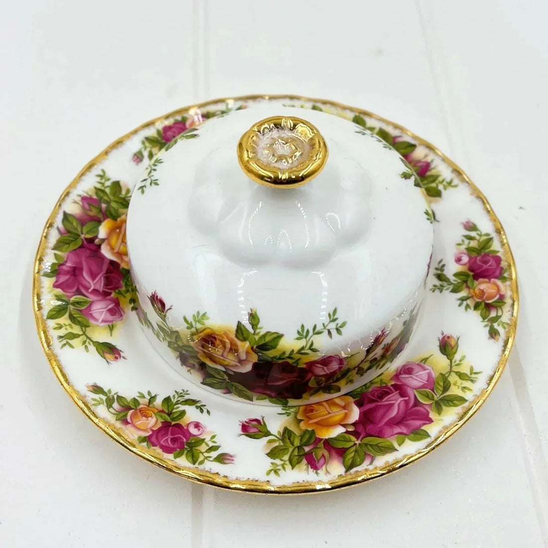 Royal Albert Old Country Roses Butter Dome and Plate - Exquisite Homewares 