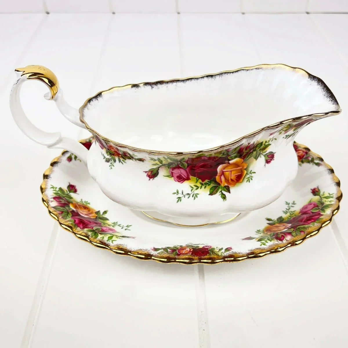 Royal Albert Old Country Roses Gravy Boat & Underplate - 2nd Edition Made in England - Exquisite Homewares 