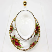 Royal Albert Old Country Roses Gravy Boat & Underplate - 2nd Edition Made in England - Exquisite Homewares 