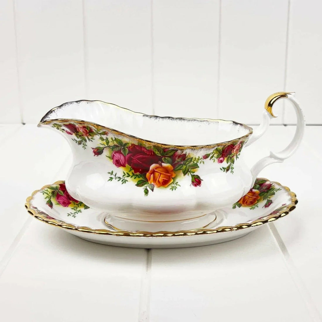 Royal Albert Old Country Roses Gravy Boat & Underplate - 2nd Edition Made in England - Exquisite Homewares 