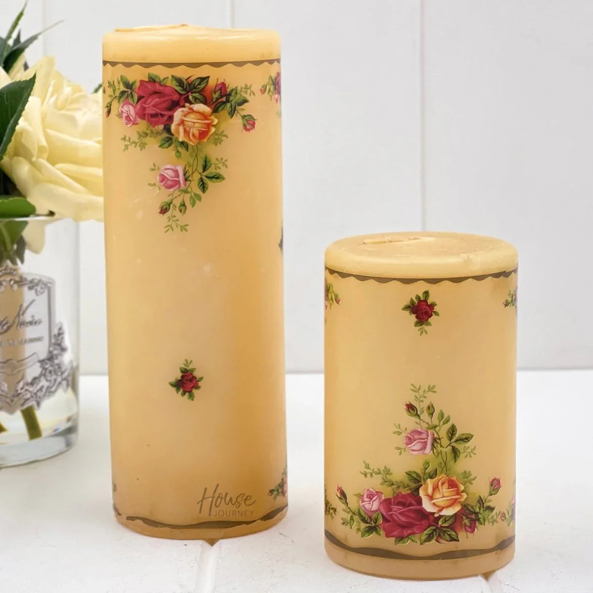 Royal Albert Old Country Roses Set of 2 Candles - Rare Collectables - Exquisite Homewares 