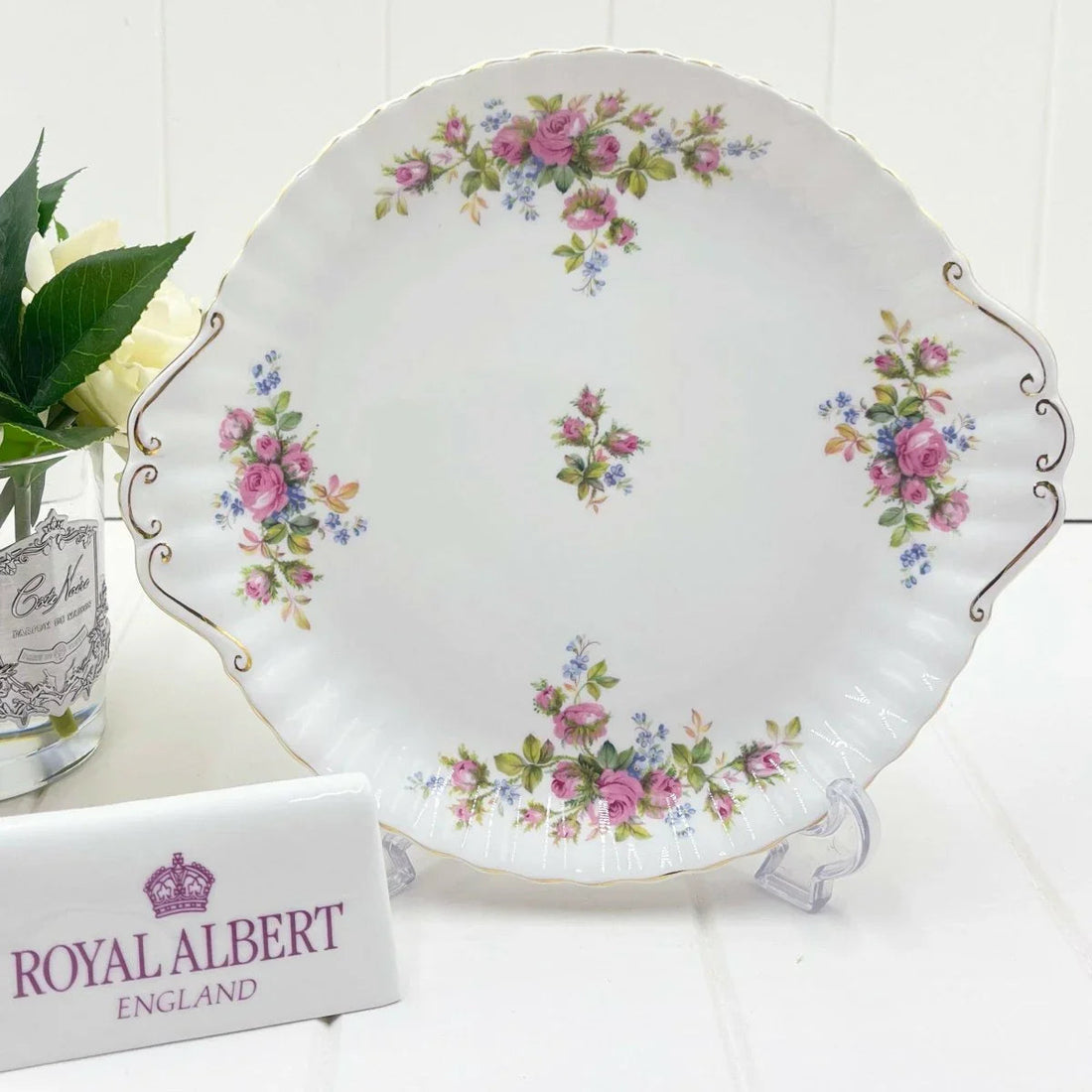 Royal Albert Vintage Moss Rose Medium Tabbed Cake Plate - Exquisite Homewares 