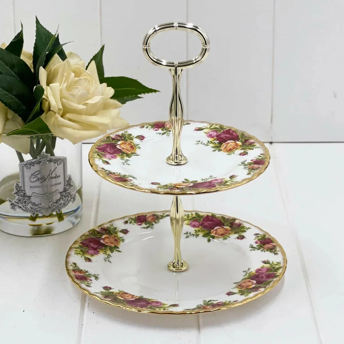 Royal Albert Vintage Old Country Roses 2 Tier Cake Stand - Exquisite Homewares 