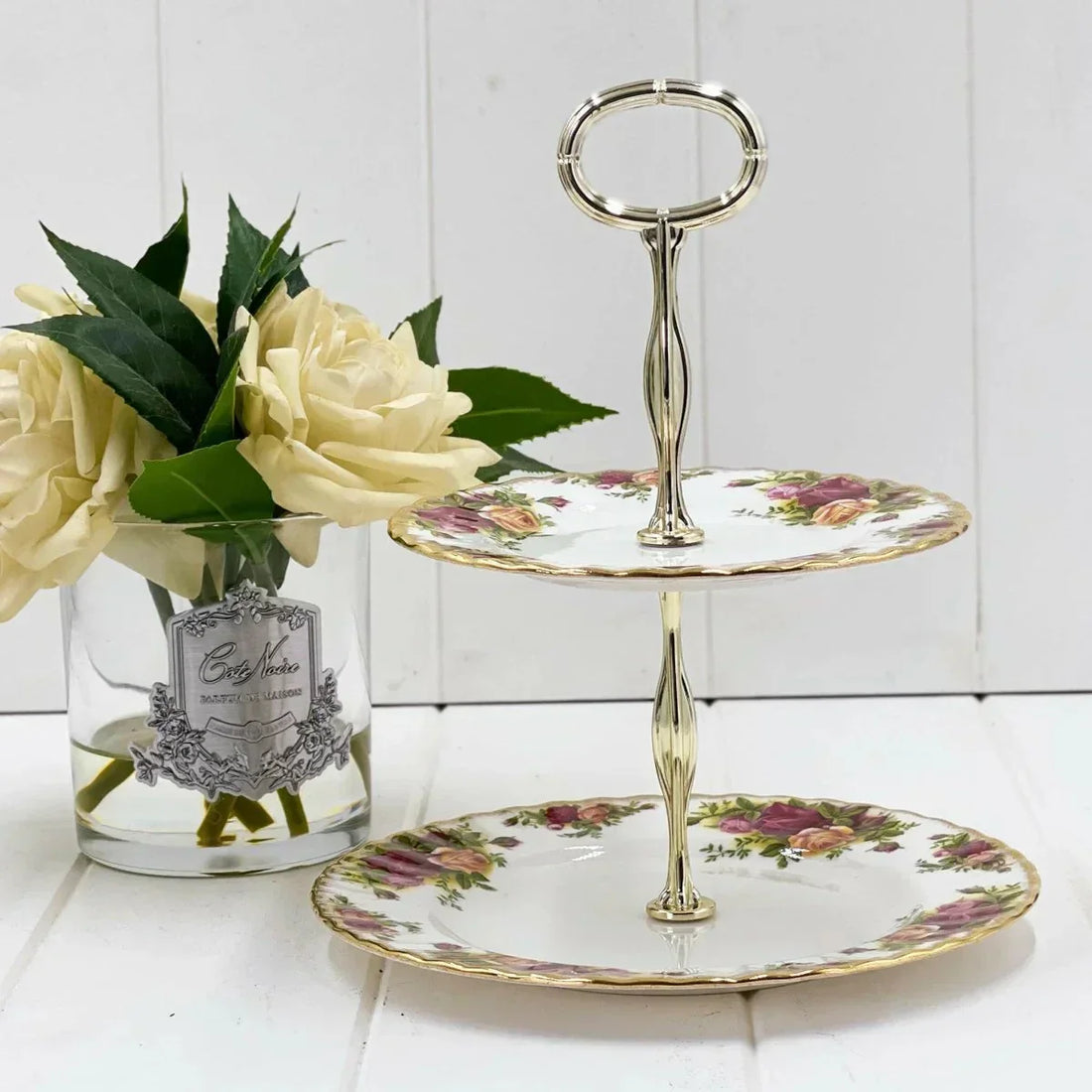 Royal Albert Vintage Old Country Roses 2 Tier Cake Stand - Exquisite Homewares 