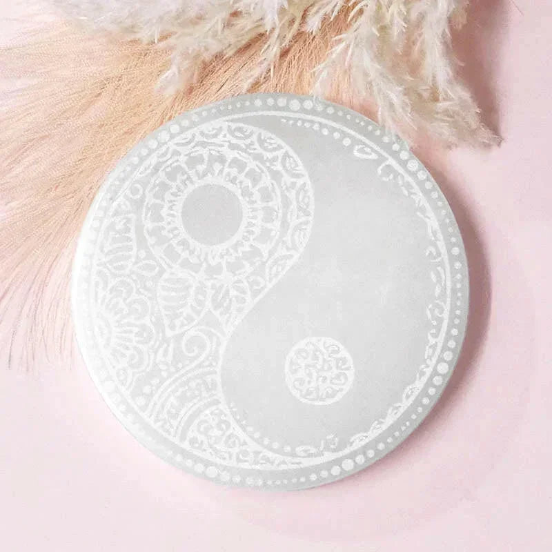 Selenite Engraved Plate Ying Yang - House Journey