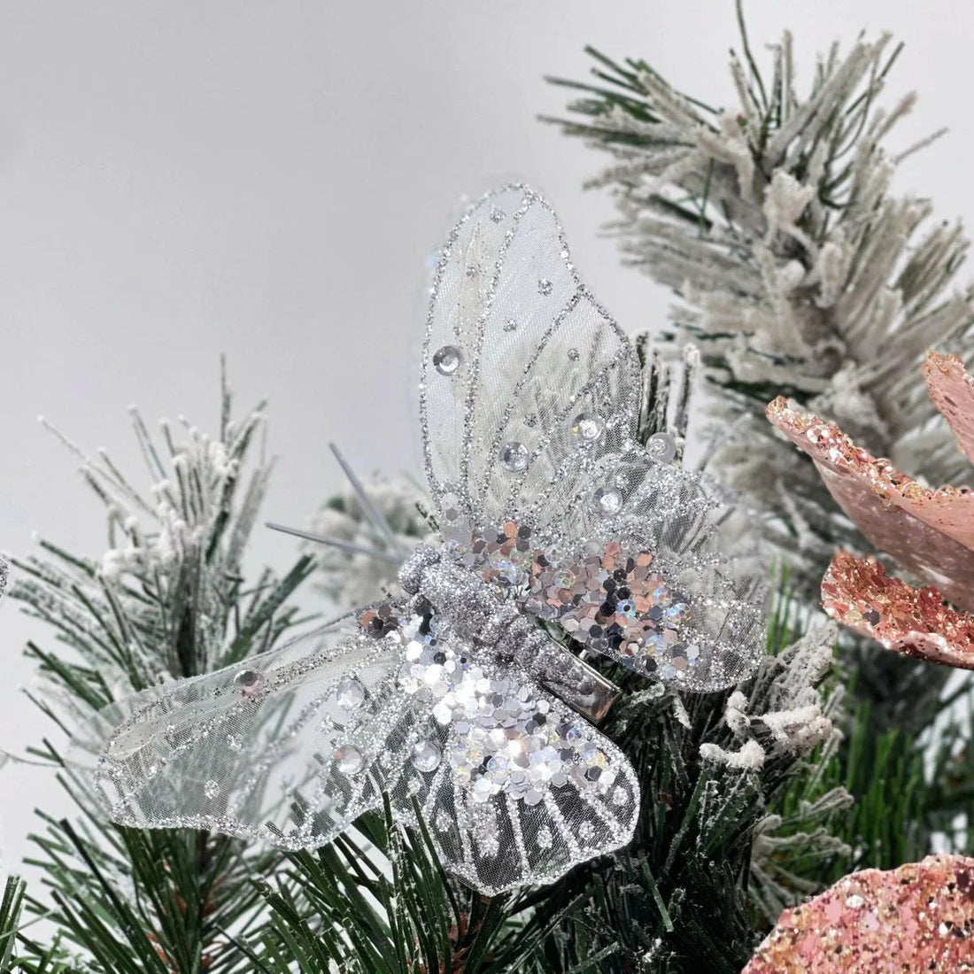 Set/3 Silver Glitter Butterfly Clips - Exquisite Homewares 