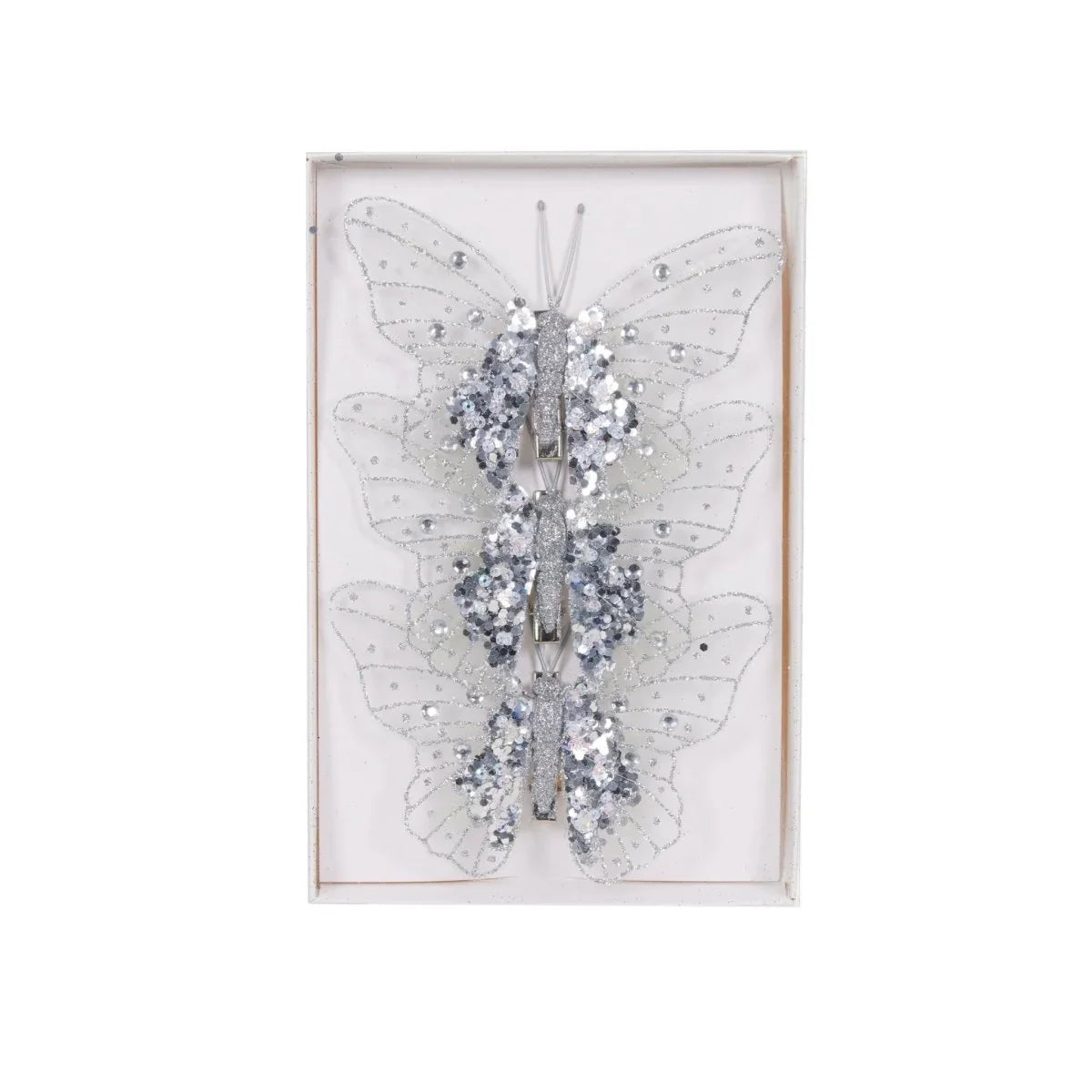 Set/3 Silver Glitter Butterfly Clips - Exquisite Homewares 