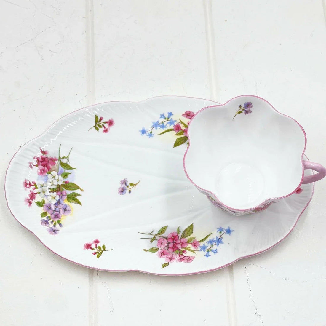 Shelley Dainty Stocks Tennis Plate & Cup - Exquisite Homewares 