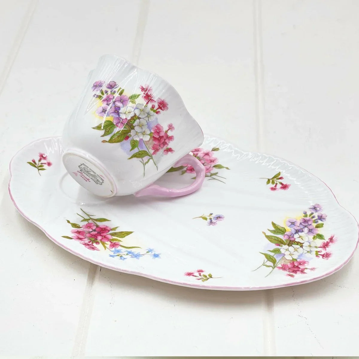 Shelley Dainty Stocks Tennis Plate & Cup - Exquisite Homewares 