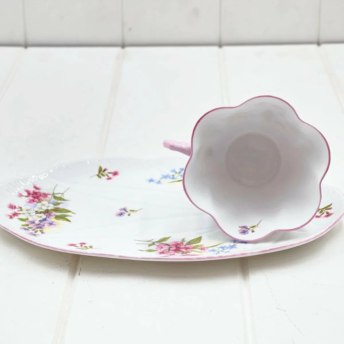 Shelley Dainty Stocks Tennis Plate & Cup - Exquisite Homewares 