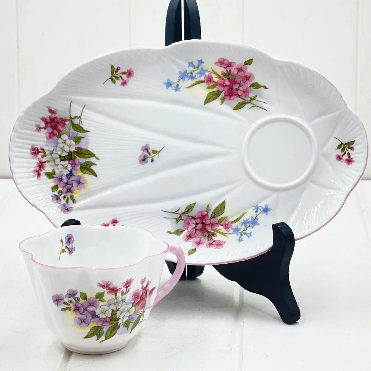 Shelley Dainty Stocks Tennis Plate & Cup - Exquisite Homewares 