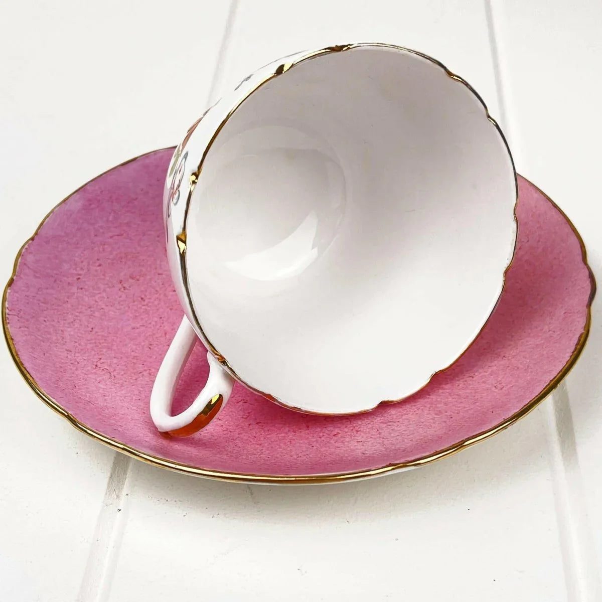 Shelley Un-Named Teacup Duo - Vintage Fine Bone China - Exquisite Homewares 