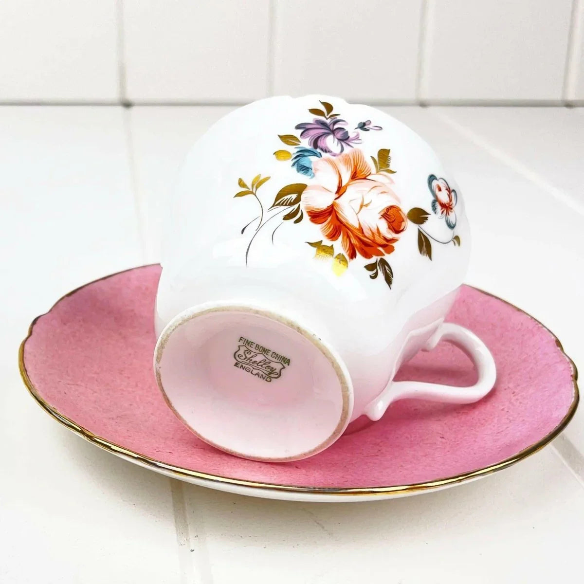 Shelley Un-Named Teacup Duo - Vintage Fine Bone China - Exquisite Homewares 