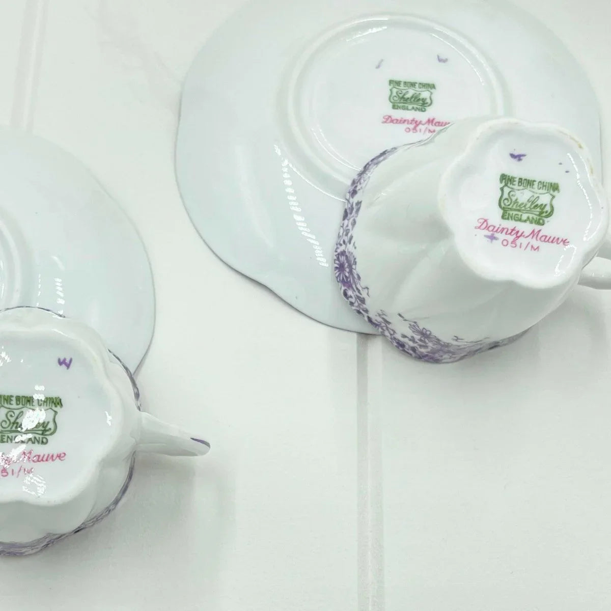 Shelley Vintage Dainty Mauve Demitasse Coffee Cup and Saucer Duo - Exquisite Homewares 
