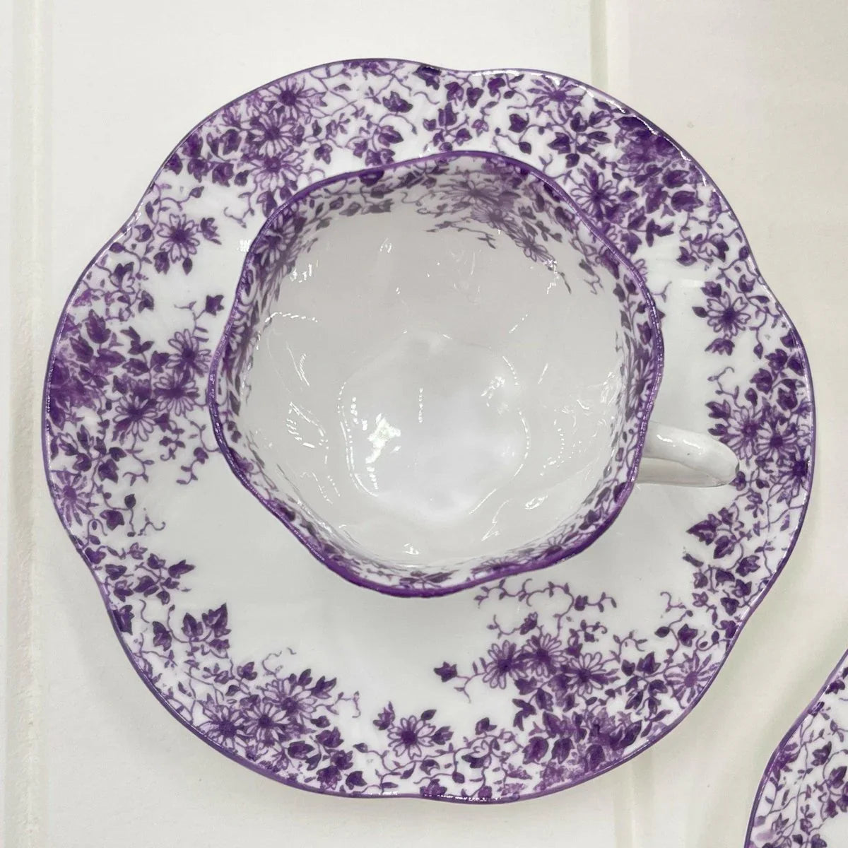 Shelley Vintage Dainty Mauve Demitasse Coffee Cup and Saucer Duo - Exquisite Homewares 