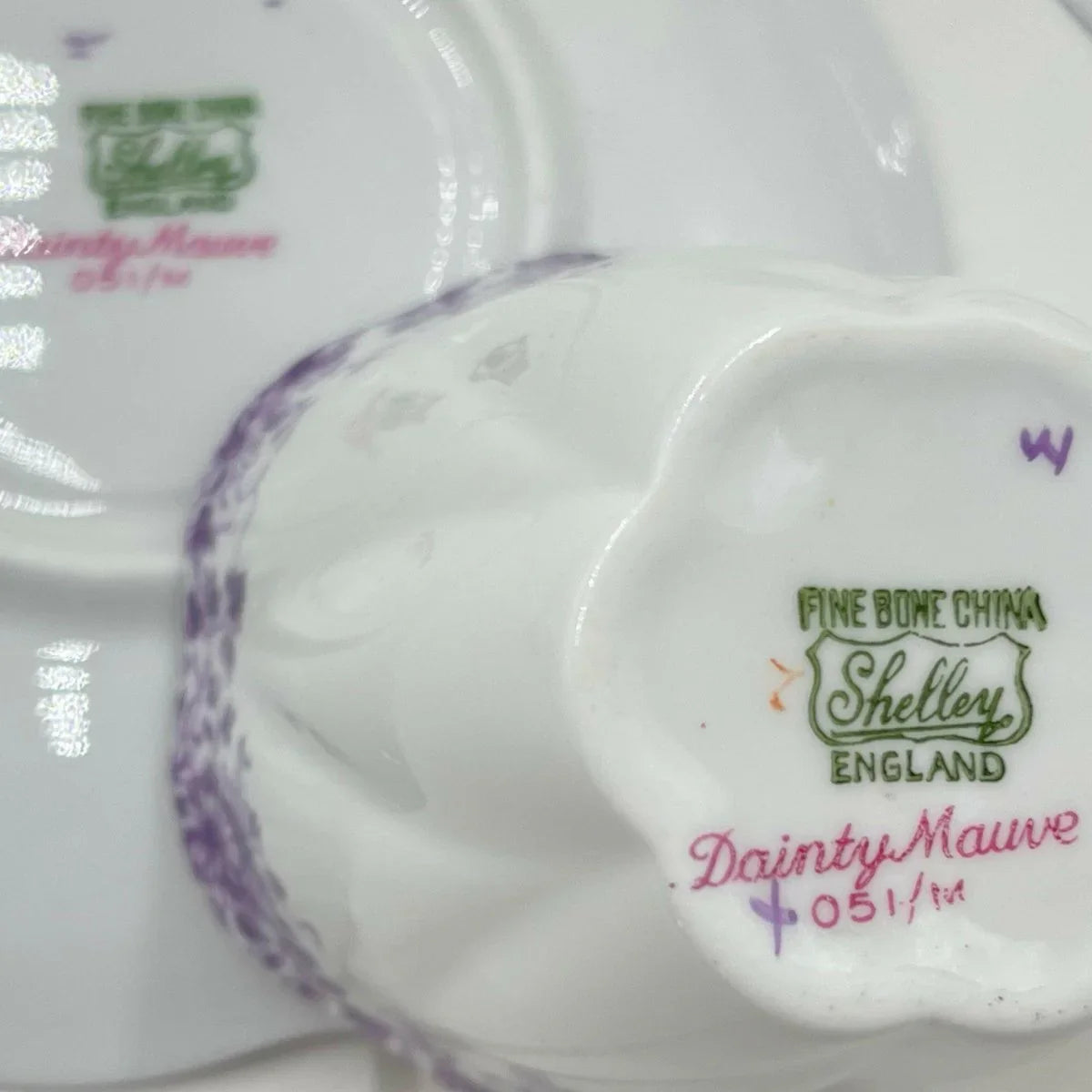 Shelley Vintage Dainty Mauve Demitasse Coffee Cup and Saucer Duo - Exquisite Homewares 