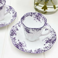 Shelley Vintage Dainty Mauve Demitasse Coffee Cup and Saucer Duo - Exquisite Homewares 