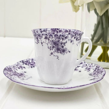Shelley Vintage Dainty Mauve Demitasse Coffee Cup and Saucer Duo - Exquisite Homewares 