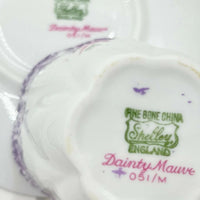 Shelley Vintage Dainty Mauve Demitasse Coffee Cup and Saucer Duo - Exquisite Homewares 
