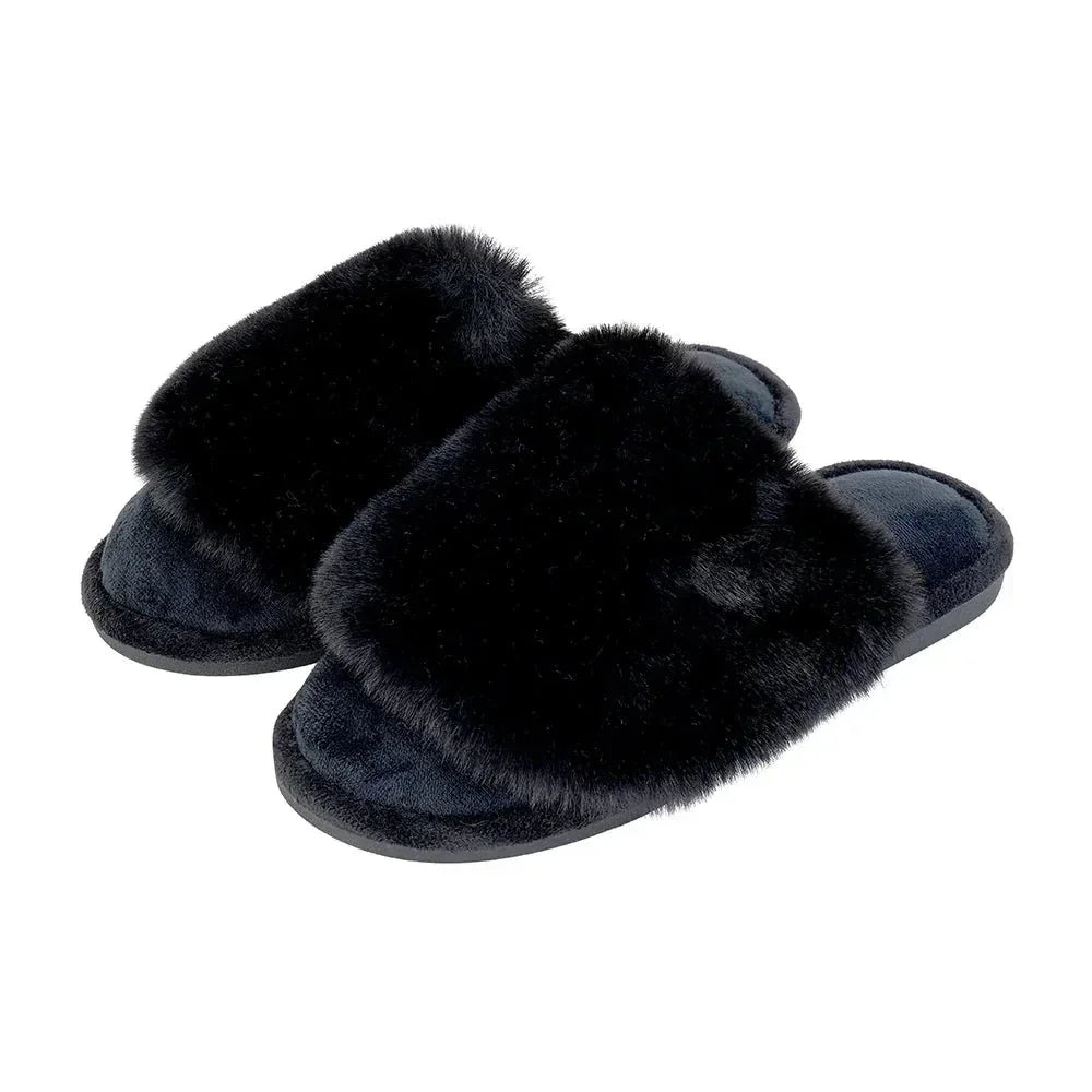 Slippers - Cosy Luxe - Black - Exquisite Homewares 