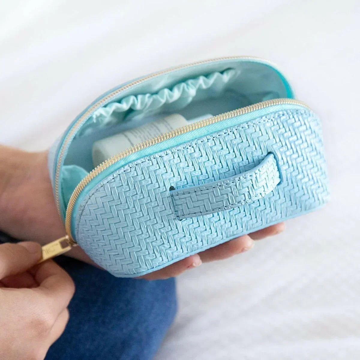 Small Beauty Bag - Herringbone Bluebell - House Journey