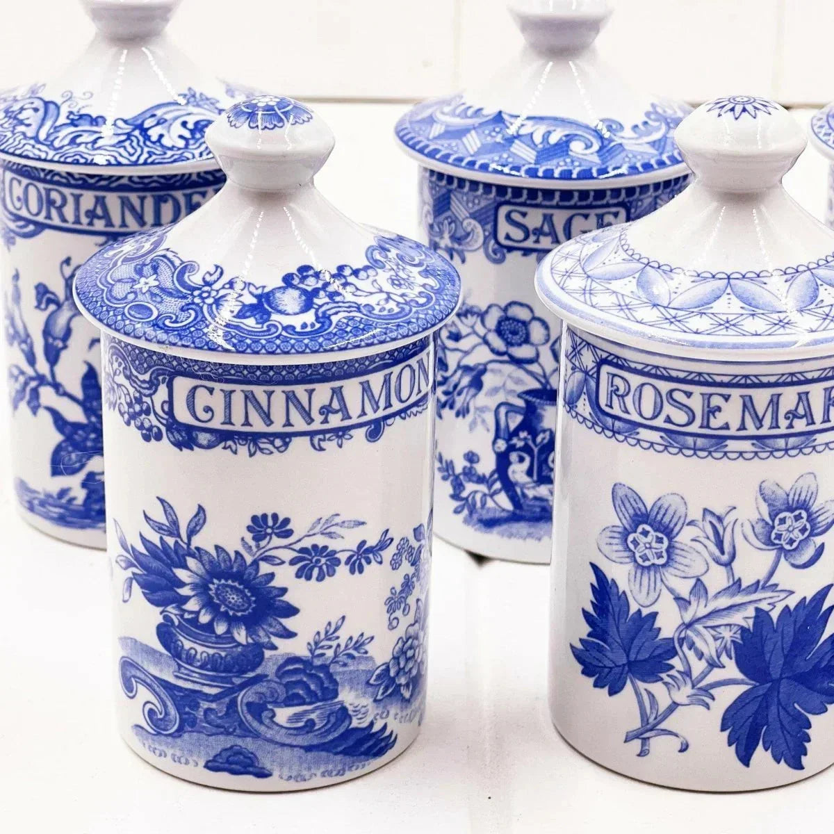 The Spode Blue Room Collection Spice Jars (set 7) - Exquisite Homewares 