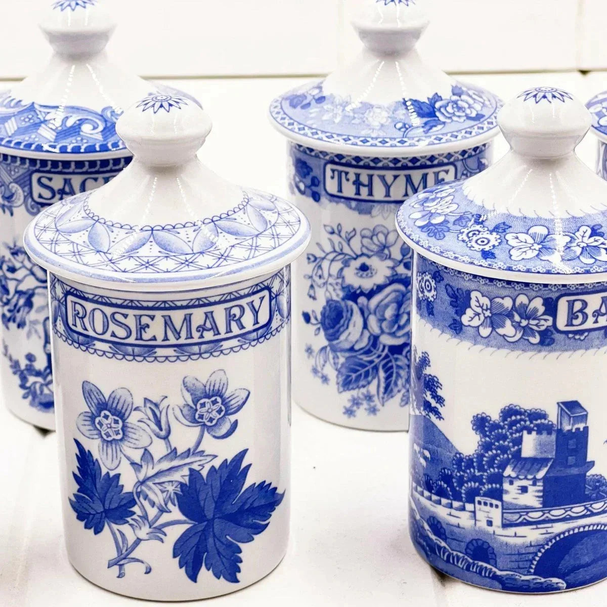 The Spode Blue Room Collection Spice Jars (set 7) - Exquisite Homewares 
