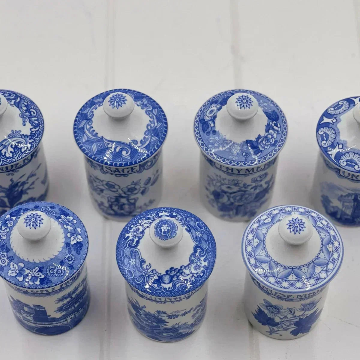 The Spode Blue Room Collection Spice Jars (set 7) - Exquisite Homewares 