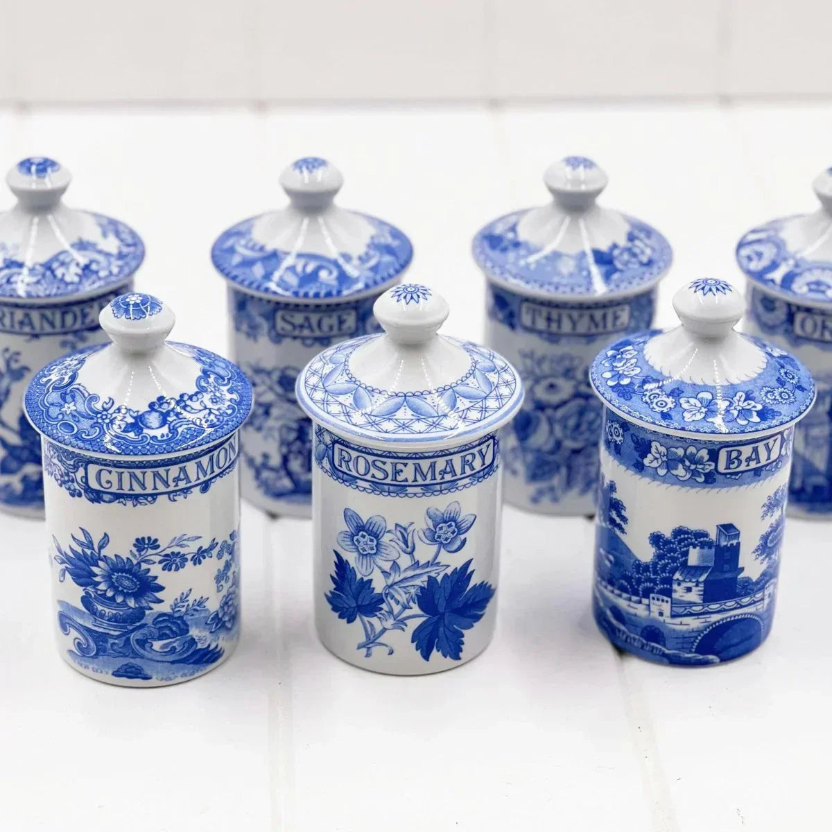 The Spode Blue Room Collection Spice Jars (set 7) - Exquisite Homewares 
