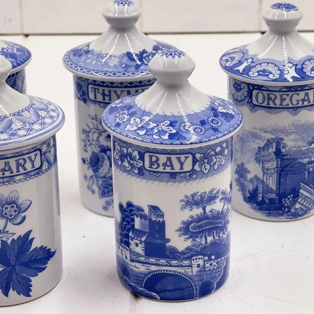The Spode Blue Room Collection Spice Jars (set 7) - Exquisite Homewares 