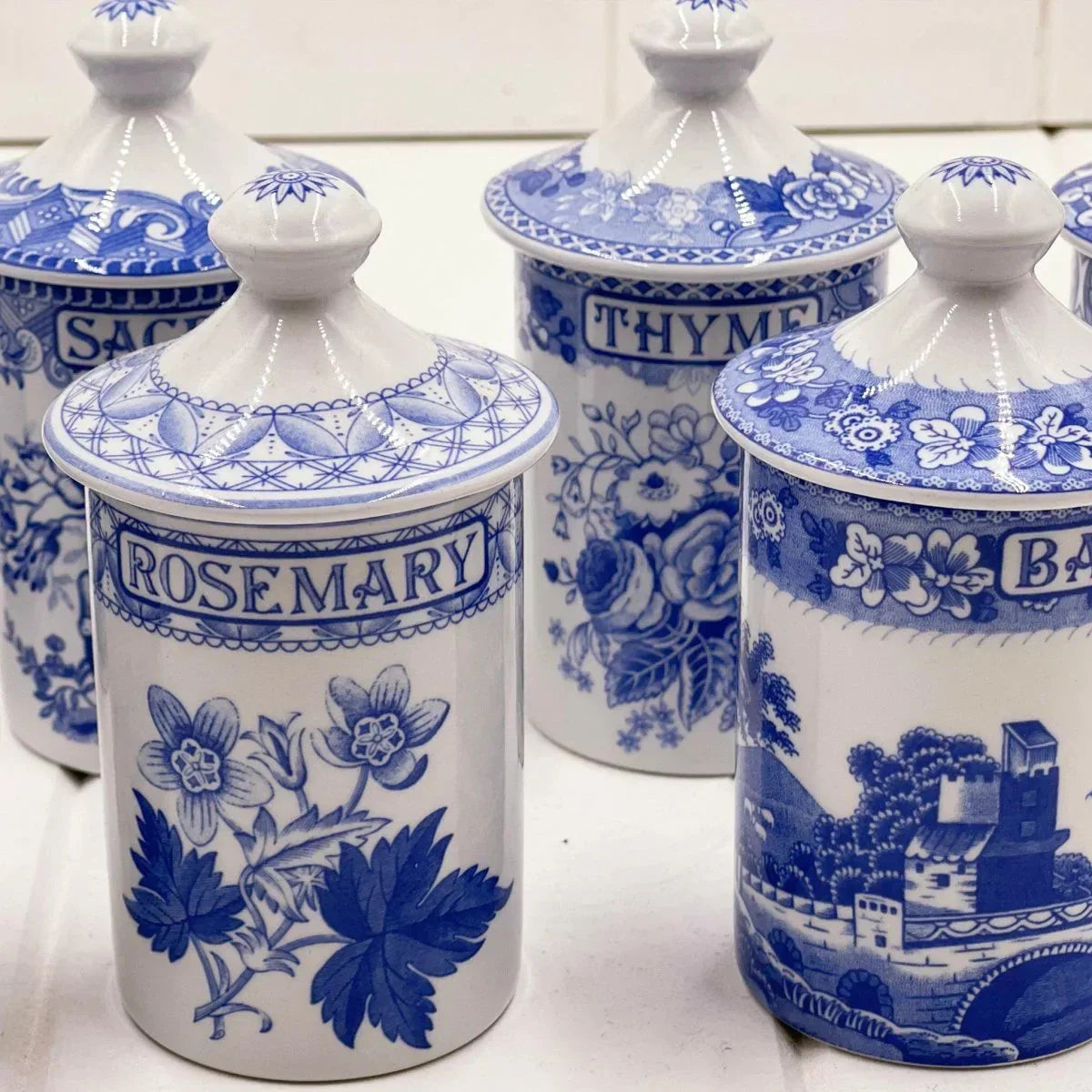 The Spode Blue Room Collection Spice Jars (set 7) - Exquisite Homewares 