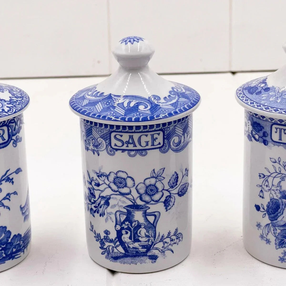 The Spode Blue Room Collection Spice Jars (set 7) - Exquisite Homewares 