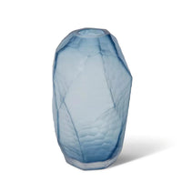 Faceted blue glass vase with geometric texture, modern home decor accent piece