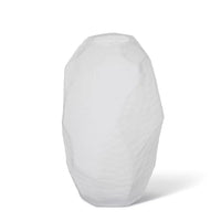 White textured ceramic vase with geometric facets, modern home décor accent piece